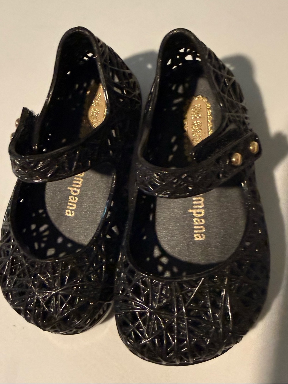 Mini Melissa Campana Zig Zag Mary Jane Flats Black Glitter Toddler Size 4